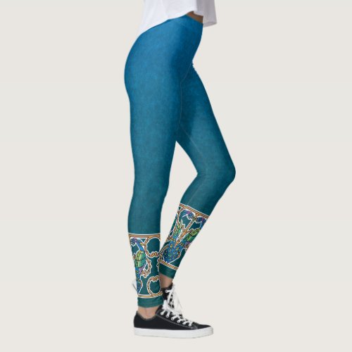 Art Nouveau Peacocks border design Leggings