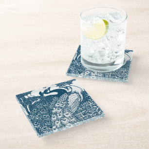 Art Nouveau Peacocks  Glass Coaster