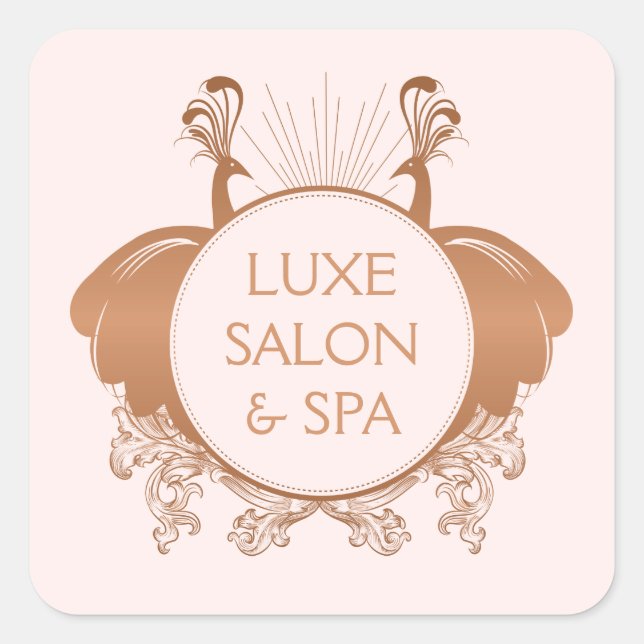 Art Nouveau Peacocks Logo Rose Gold/Pink Square Sticker (Front)