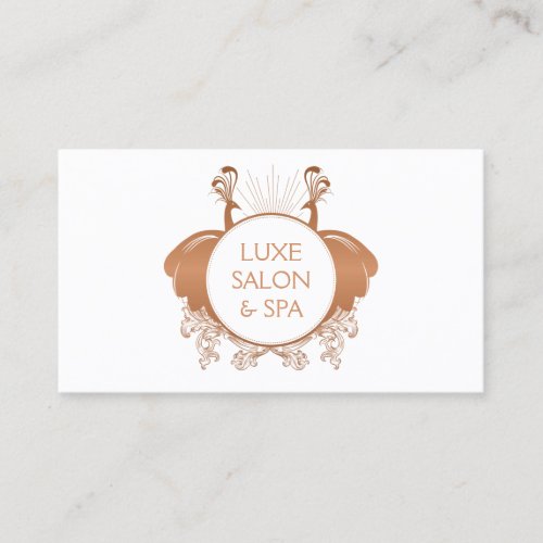 Art Nouveau Peacocks Logo Rose GoldWhite Business Card