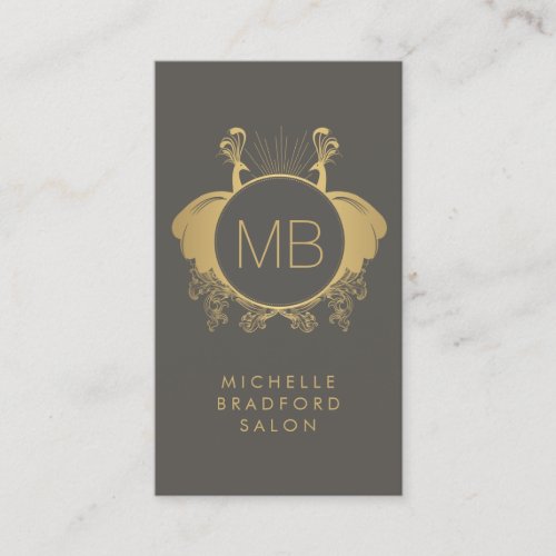 Art Nouveau Peacocks Monogram Logo GoldGray Business Card