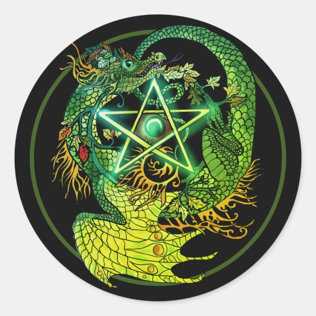 Art Nouveau pentacle dragon Classic Round Sticker (Front)