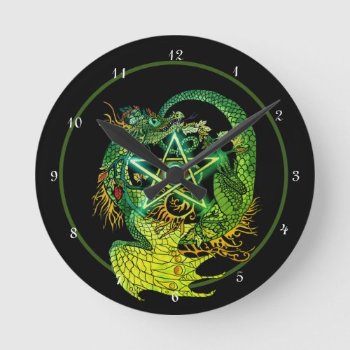 Art Nouveau Pentacle Dragon Round Clock