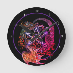 Art Nouveau Pentacle Dragon Round Clock