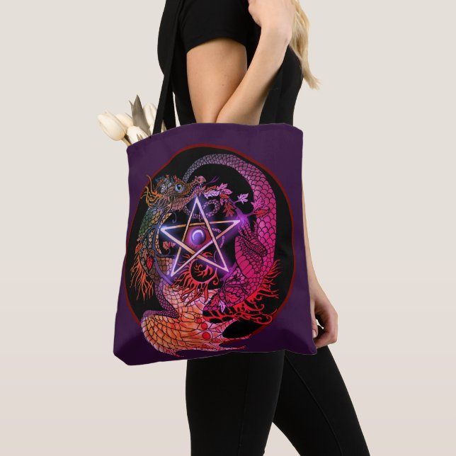 Art Nouveau Pentacle Dragon Tote Bag (Close Up)