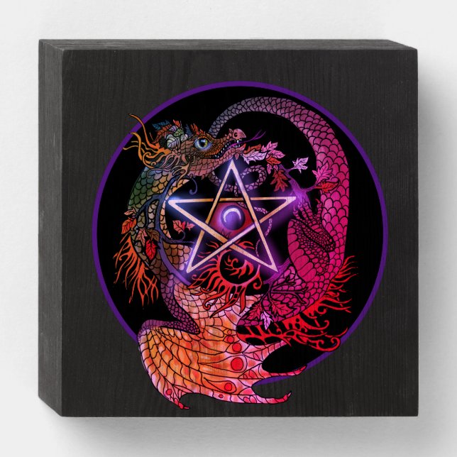 Art Nouveau Pentacle Dragon Wooden Box Sign (Front Horizontal)
