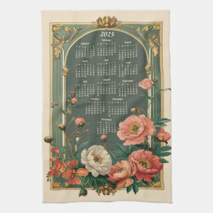 Art Nouveau Peony 2025 Gift Calendar Kitchen Towel