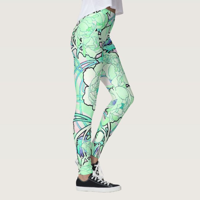 Art Nouveau Peony Flowers All Over Print Leggings (Right)