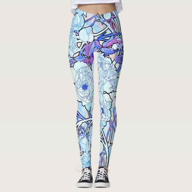 Art Nouveau Peony Flowers All Over Print Leggings (Front)