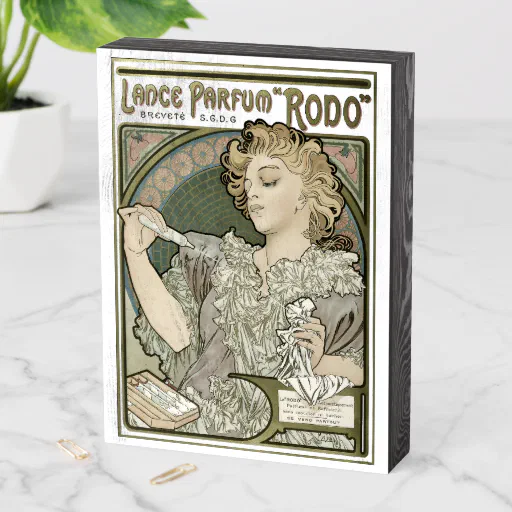 Art Nouveau Perfume Ad by Alphonse Mucha Wooden Box Sign