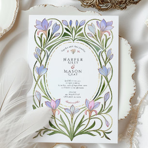 Art Nouveau Periwinkle Blue Floral Wedding Invitation