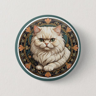 Art Nouveau Persian Cat Button