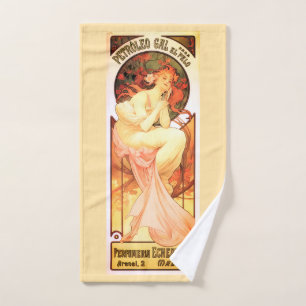 Art nouveau Petroleum gal Madrid alphonse mucha Hand Towel