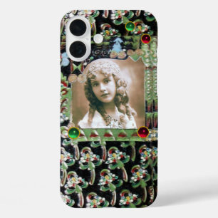 ART NOUVEAU PHOTO TEMPLATE BLACK GREEN RED GEMS iPhone 16 PLUS CASE
