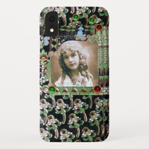 ART NOUVEAU PHOTO TEMPLATE BLACK GREEN RED GEMS iPhone XR CASE