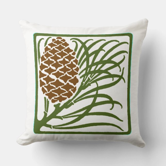 Art Nouveau Pine Cone Throw Pillow (Front)
