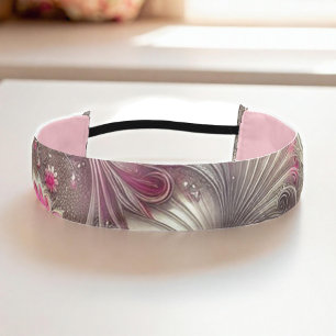 Art Nouveau Pink and Silver Fans Athletic Headband