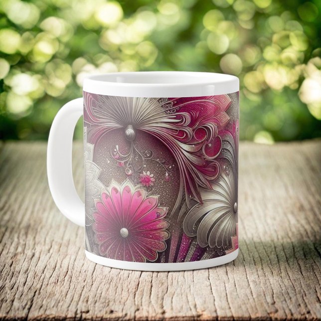 Art Nouveau Pink and Silver Fans Giant Coffee Mug (Creator Uploaded)