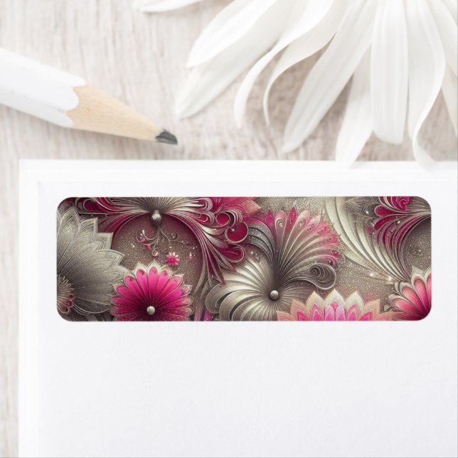 Art Nouveau Pink and Silver Fans Label (Insitu)