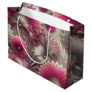 Art Nouveau Pink and Silver Fans Large Gift Bag