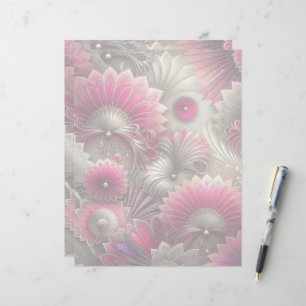 Art Nouveau Pink and Silver Fans Letterhead