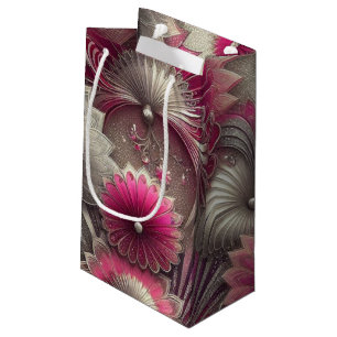 Art Nouveau Pink and Silver Fans Small Gift Bag
