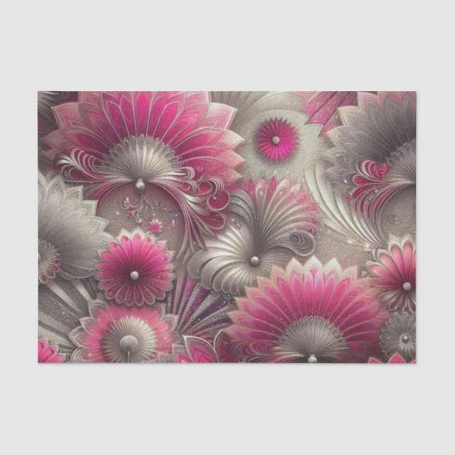 Art Nouveau Pink and Silver Fans Tissue Paper (Front)