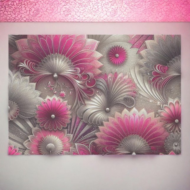 Art Nouveau Pink and Silver Fans Tissue Paper (Creator Uploaded)