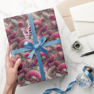 Art Nouveau Pink and Silver Fans Wrapping Paper