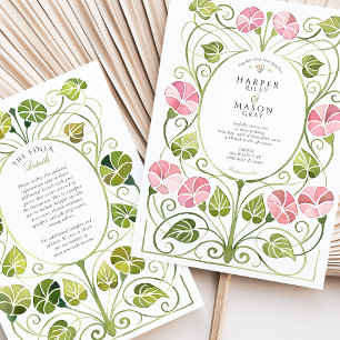 Art Nouveau Pink Greenery Foliage Wedding Invitation