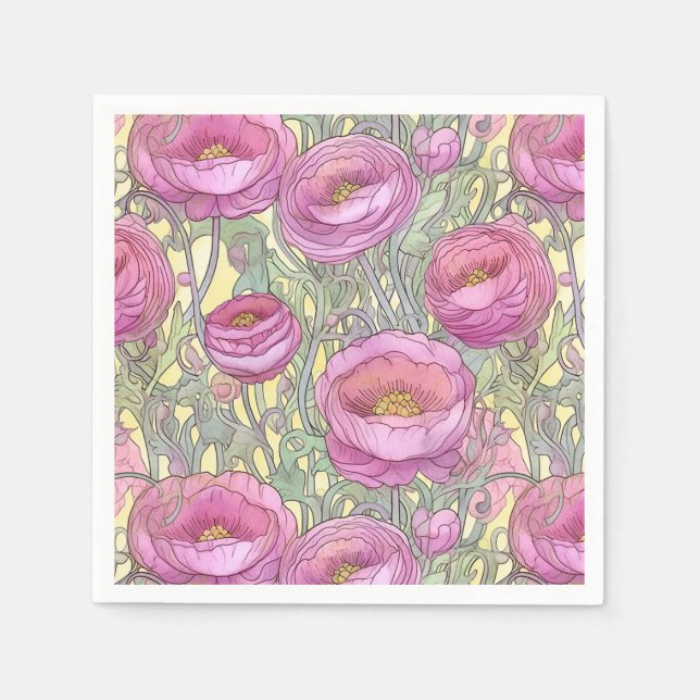 Art nouveau pink ranunculus napkins (Front)