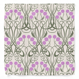 Art Nouveau Pink Roses and Sinuous Stems Bandana