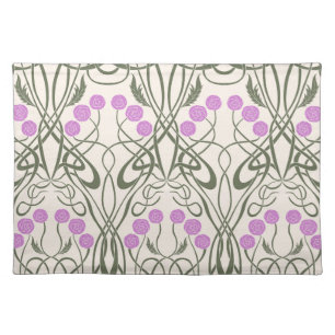 Art Nouveau Pink Roses and Sinuous Stems Cloth Placemat