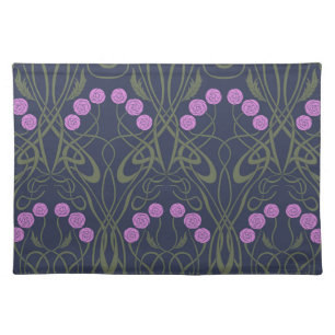 Art Nouveau Pink Roses and Sinuous Stems Cloth Placemat