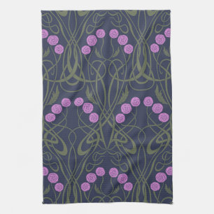 Art Nouveau Pink Roses and Sinuous Stems Kitchen Towel
