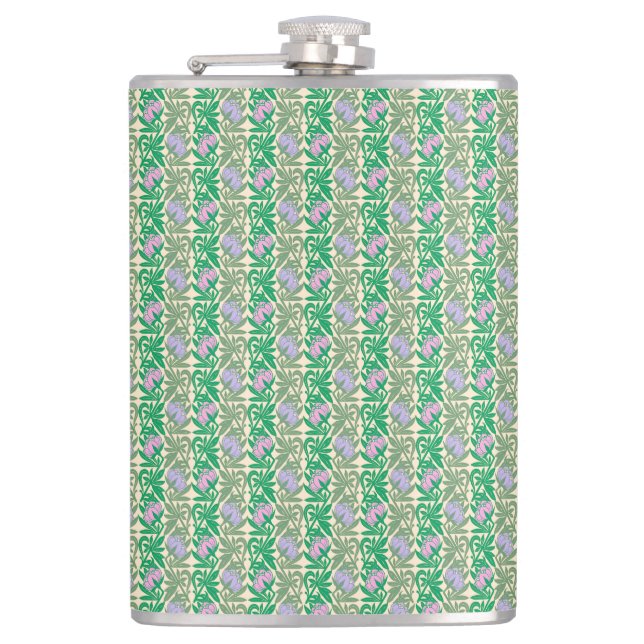 Art Nouveau pink water lilies damask Flask (Front)