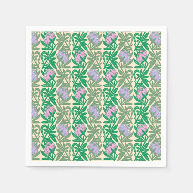 Art Nouveau pink water lilies damask Napkins (Front)