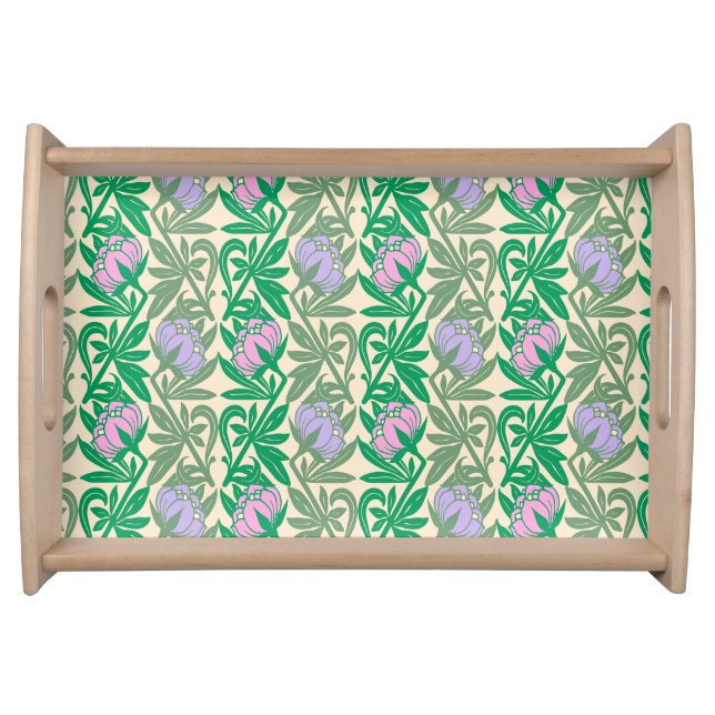 Art Nouveau pink water lilies damask Serving Tray (Front)
