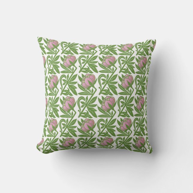 Art Nouveau pink water lilies wallpaper Throw Pillow (Front)