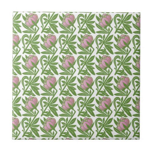 Art Nouveau pink water lilies wallpaper Tile