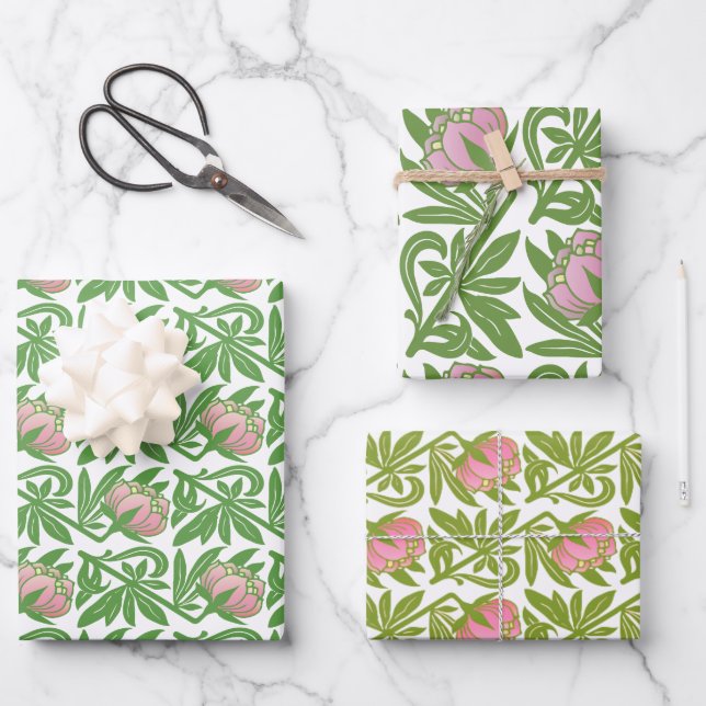 Art Nouveau pink water lilies wallpaper Wrapping Paper Sheets (Front)