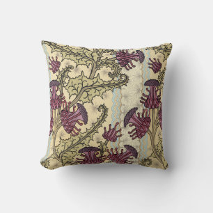 Art Nouveau Plum Green Floral Throw Pillow