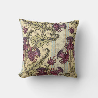 Art Nouveau Plum Green Floral Throw Pillow