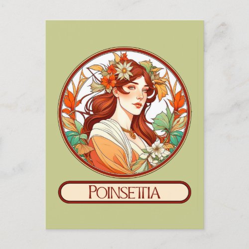 Art Nouveau Poinsettia Woman Postcard