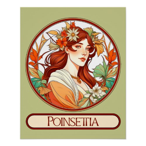 Art Nouveau Poinsettia Woman Poster