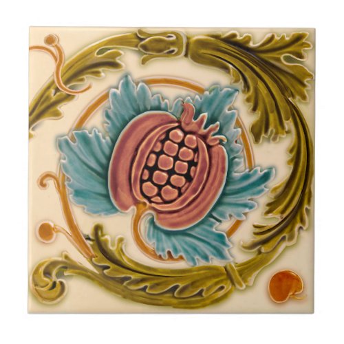 Art Nouveau Pomegranate Faux Relief Antique Repro Ceramic Tile