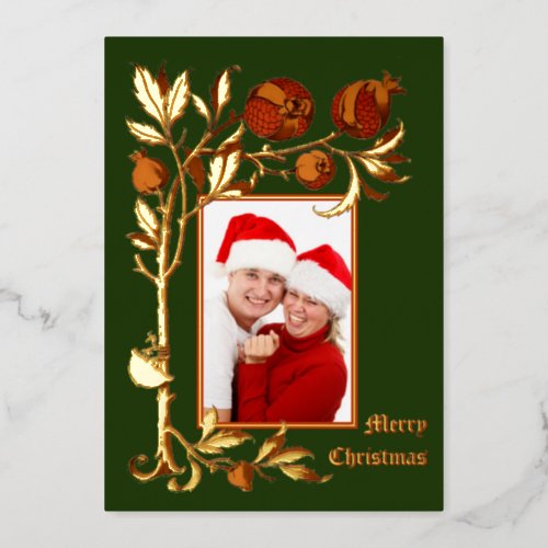 Art Nouveau Pomegranate Photo Christmas Foil Holiday Card