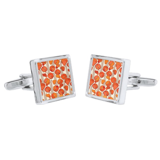 Art Nouveau Poppies Cufflinks (Angled)
