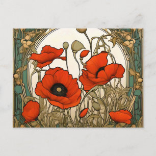 Art Nouveau Poppies Flowers Postcard
