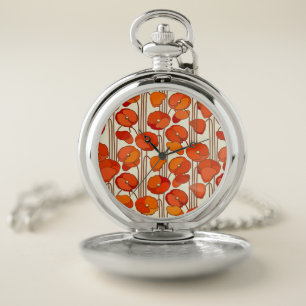 Art Nouveau Poppies Pocket Watch